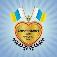 kanariefågel öar flagga oberoende dag med guld hjärta vektor
