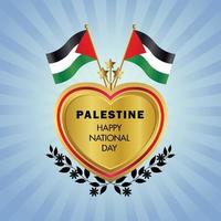palestina flagga oberoende dag med guld hjärta vektor