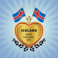 Island Flagge Unabhängigkeit Tag mit Gold Herz vektor
