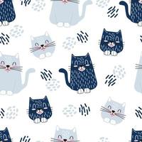söta katter barn karaktär illustration. sömlös vektormönster för tapeter, omslagspapper, bakgrunder vektor