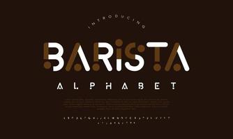 Barista digital alfabet font. minimal teknologi typografi, kreativ urban sport mode trogen font och med tal. vektor illustration