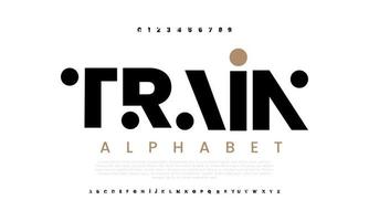 tåg modern abstrakt digital alfabet font. minimal teknologi typografi, kreativ urban sport mode trogen font och med tal. vektor illustration