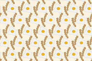 aptitlig friterad ägg och bacon remsor i trendig nyanser. sömlös mönster för värld ägg dag. snabb mat vektor