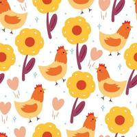 sömlös mönster tecknad serie kyckling och blomma. söt djur- tapet för textil, gåva slå in papper vektor