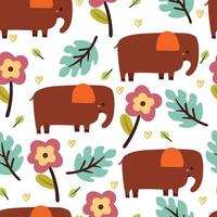 sömlös mönster tecknad serie elefant, växt och blomma. söt djur- tapet för textil- gåva slå in papper vektor