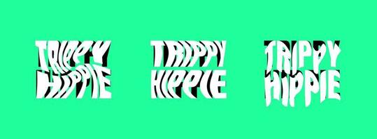 trippy hippie psychedelic text logotyp uppsättning. galen stil klistermärke samling. häftig atmosfär Citat hippie bricka design mallar. vriden, vågig och smält y2k fras logotyp eps illustration vektor