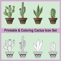 vintage färgläggning kaktus ikonuppsättning vektor