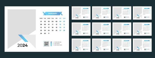 2024 Schreibtisch Kalender Vorlage vektor