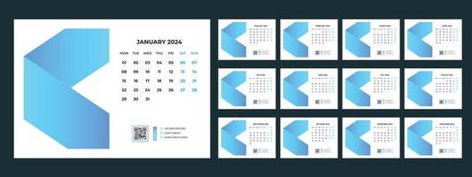 2024 skrivbord kalender mall vektor