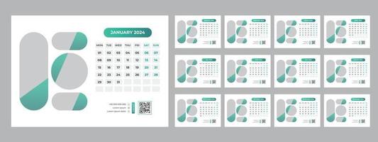 2024 Schreibtisch Kalender Vorlage vektor