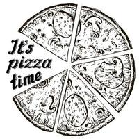 dess pizza tid med pizza och vit bakgrund årgång illustration. italiensk elektrisk pizza illustration. hand dragen skiss vektor