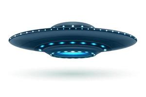 UFO Raum fliegend Untertasse Außerirdischer Schiff leuchtend Vektor Illustration isoliert auf Weiß Hintergrund