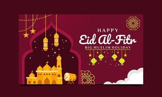 eid al-fitr horizontal voll Farbe Illustration Hintergrund Vorlage vektor