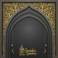 Ramadan Kareem Grußkarte islamisches Blumenmuster Vektor-Design mit arabischer Kalligraphie für Hintergrund, Banner. Übersetzung des Textes Ramadan Kareem - möge Großzügigkeit Sie während des heiligen Monats segnen vektor