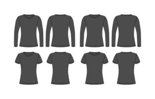 kvinnor svart t-shirt med lång och kort ärm falsk upp mall vektor