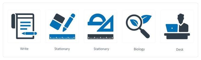 en uppsättning av 5 utbildning ikoner sådan som skriva, stationär och biologi vektor