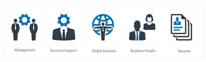 ein einstellen von 5 Mensch Ressource Symbole eine solche wie Management, Geschäft Unterstützung und global Geschäft vektor