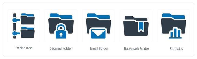 en uppsättning av 5 mapp ikoner sådan som mapp träd, säkrad och e-post mapp vektor