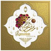 Ramadan Kareem Grußkarte islamisches Blumenmuster Vektor-Design mit arabischer Kalligraphie vektor