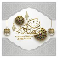 Ramadan Kareem Grußkarte islamisches Blumenmuster Vektor-Design mit arabischer Kalligraphie vektor