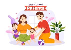 global dag av föräldrar illustration med betydelse av varelse en föräldraskap och dess roll i barn i platt tecknad serie hand dragen för landning sida mall vektor