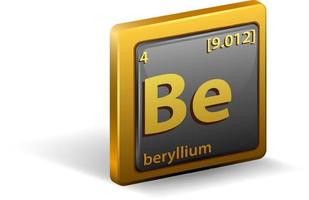 beryllium kemiskt element. kemisk symbol med atomnummer och atommassa. vektor