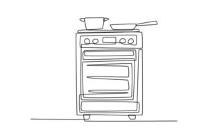 enda en linje teckning modern gas spis och ugn för matlagning. kök rum begrepp kontinuerlig linje dra design grafisk vektor illustration