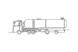 Single eine Linie Zeichnung Gas Panzer Auto geht zu das Gas Bahnhof. Gas Bahnhof Konzept kontinuierlich Linie zeichnen Design Grafik Vektor Illustration