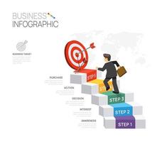 Infografik Vorlage zum Geschäft. 5 Schritte Ziel Diagramm Geschäftsmann mit Treppe, Präsentation Vektor Infografik.