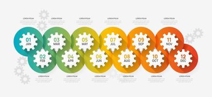 infographic tidslinje redskap element diagram mall för företag. redskap steg modern färdplan med cirkel ämnen, platt vektor infografik.