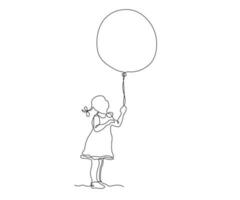 abstrakt flicka med en ballong kontinuerlig ett linje teckning vektor