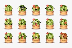 niedlicher Kaktus in einem Topf mit verschiedenen Ausdrücken gesetzt vektor