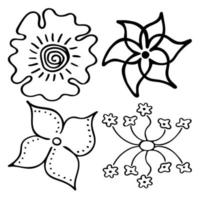 skiss klotter översikt blommor. hand dragen teckning av växt knoppar under blommande. kronblad silhuetter. isolerat vektor. vektor