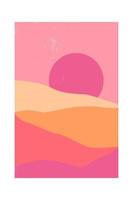 abstrakt zeitgenössisch Berg Landschaft oder Wüste beim Sonnenuntergang. das Sonne ist auf das Horizont im Schatten von Rosa Sand. minimal modisch Mitte des Jahrhunderts Hintergrund. organisch Form. Boho Mauer Dekor. vektor