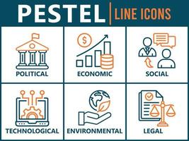 pestel baner webb ikon vektor illustration begrepp av politisk ekonomisk social teknologisk miljö- Rättslig med ikon av styrning, finansiera, nätverk, automatisering, ekologi, lag påstående