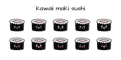 einstellen von kawaii maki Sushi Maskottchen im Karikatur Stil vektor