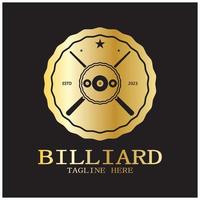 einfach Billard Logo Vorlage Illustration mit Billard- Bälle und Stöcke, Gestaltung zum Billard Stand, Billard Geschäft, Rechnungen Wettbewerb, mobil Billard Spiel, App, Abzeichen, Billard Sport, Vektor