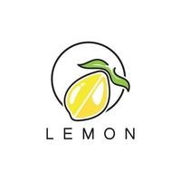 färsk citron- frukt logotyp med löv illustration mall. logotyp för citron- juice, citron trädgård, frukt butik, modern vektor. vektor