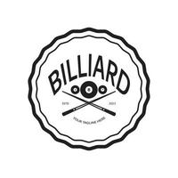 einfach Billard Logo Vorlage Illustration mit Billard- Bälle und Stöcke, Gestaltung zum Billard Stand, Billard Geschäft, Rechnungen Wettbewerb, mobil Billard Spiel, App, Abzeichen, Billard Sport, Vektor