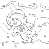 Vektor Kinder- Färbung Buch. süß Tier Astronaut fliegt im Raum. um das Star und Planet. Kinder- Färbung Buch