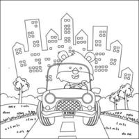 süß wenig Fuchs Karikatur haben Spaß Fahren aus Straße Auto auf sonnig Tag. Karikatur isoliert Vektor Illustration, kreativ Vektor kindisch Design zum Kinder Aktivität Färbung Buch oder Buchseite.
