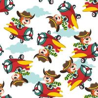 nahtlos Muster von süß wenig Tiger fliegend auf ein Flugzeug. komisch Tier Karikatur. kreativ Vektor kindisch Hintergrund zum Stoff Textil, Kindergarten Hintergrund, Poster, Broschüre. und andere Dekoration.