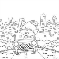 süß wenig Fuchs Karikatur haben Spaß Fahren aus Straße Auto auf sonnig Tag. Karikatur isoliert Vektor Illustration, kreativ Vektor kindisch Design zum Kinder Aktivität Färbung Buch oder Buchseite.