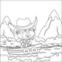 Vektor Karikatur Illustration von süß Tier auf Segelboot mit Karikatur Stil. kindisch Design zum Kinder Aktivität Färbung Buch oder Buchseite.