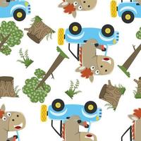 nahtlos Muster von süß wenig Pferd Fahren ein Auto gehen zu Wald komisch Tier karikatur, vektor Illustration. Vektor Illustration. T-Shirt Design zum Kinder. Design Elemente zum Kinder.