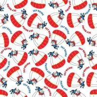 nahtlos Vektor Muster mit süß wenig Fuchs Fallschirmspringer, Design Konzept zum Kinder Textil- drucken, Kindergarten Hintergrund, Verpackung Papier. süß komisch Hintergrund.
