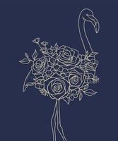 Flamingo Vogel mit Blumen- Linie Kunst Vektor Illustration