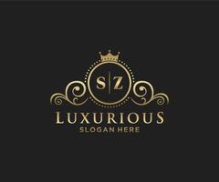Royal Luxury Logo-Vorlage mit anfänglichem sz-Buchstaben in Vektorgrafiken für Restaurant, Lizenzgebühren, Boutique, Café, Hotel, Heraldik, Schmuck, Mode und andere Vektorillustrationen. vektor