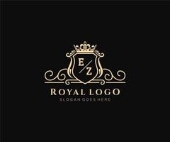 första ez brev lyxig varumärke logotyp mall, för restaurang, kungligheter, boutique, Kafé, hotell, heraldisk, Smycken, mode och Övrig vektor illustration.