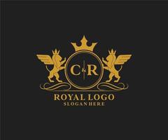 första cr brev lejon kunglig lyx heraldisk, vapen logotyp mall i vektor konst för restaurang, kungligheter, boutique, Kafé, hotell, heraldisk, Smycken, mode och Övrig vektor illustration.